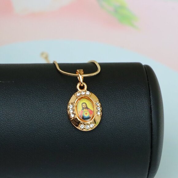 "Sacred Heart Rose Gold Pendant with Crystals – Religious Jewelry, XPPT1737 - Picture 8 of 13